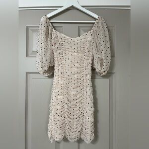 ZARA puffed sleeve gathered polka dot party mini dress
